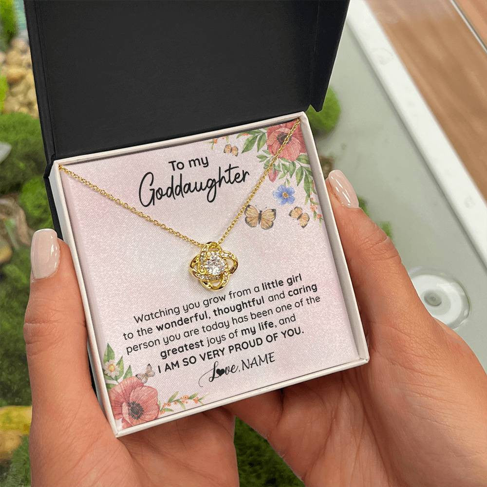 Love Knot Necklace 18K Yellow Gold Finish | 2 | Personalized To My Goddaughter Necklace From Aunt Uncle Watching You Grow Goddaughter Birthday Gifts Graduation Christmas Customized Gift Box Message Card | teecentury