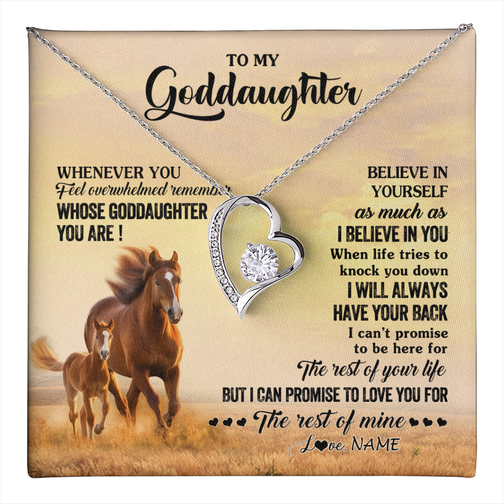 Forever Love Necklace 14K White Gold Finish | 1 | Personalized To My Goddaughter Necklace From Aunt Uncle Whenever You Feel Horse Goddaughter Birthday Jewelry Christmas Customized Gift Box Message Card | teecentury