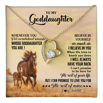 Forever Love Necklace 18K Yellow Gold Finish | 1 | Personalized To My Goddaughter Necklace From Aunt Uncle Whenever You Feel Horse Goddaughter Birthday Jewelry Christmas Customized Gift Box Message Card | teecentury