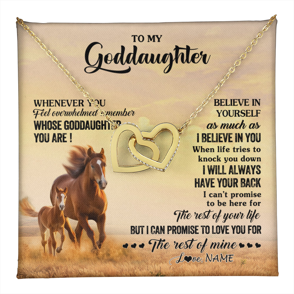 Interlocking Hearts Necklace 18K Yellow Gold Finish | 1 | Personalized To My Goddaughter Necklace From Aunt Uncle Whenever You Feel Horse Goddaughter Birthday Jewelry Christmas Customized Gift Box Message Card | teecentury