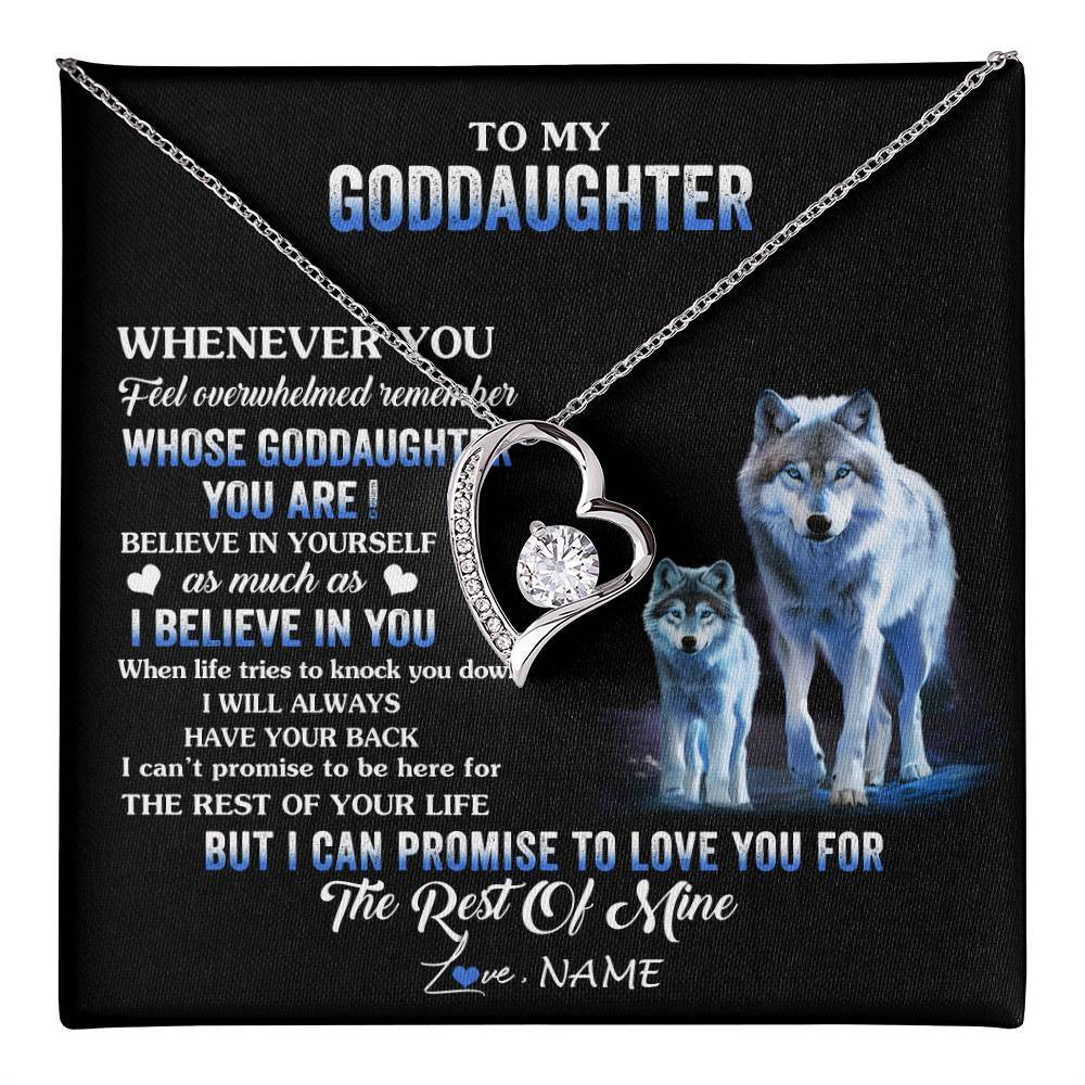 Forever Love Necklace 14K White Gold Finish | 1 | Personalized To My Goddaughter Necklace From Aunt Uncle Whenever You Feel Wolf Goddaughter Birthday Gifts Jewelry Christmas Customized Gift Box Message Card | teecentury