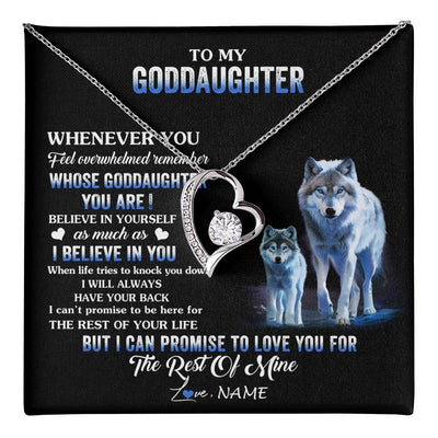 Forever Love Necklace 14K White Gold Finish | 1 | Personalized To My Goddaughter Necklace From Aunt Uncle Whenever You Feel Wolf Goddaughter Birthday Gifts Jewelry Christmas Customized Gift Box Message Card | teecentury