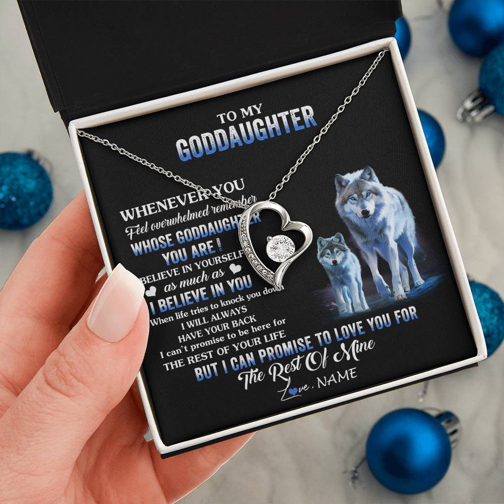 Forever Love Necklace 14K White Gold Finish | 2 | Personalized To My Goddaughter Necklace From Aunt Uncle Whenever You Feel Wolf Goddaughter Birthday Gifts Jewelry Christmas Customized Gift Box Message Card | teecentury