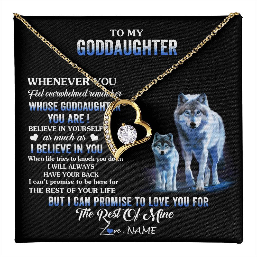 Forever Love Necklace 18K Yellow Gold Finish | 1 | Personalized To My Goddaughter Necklace From Aunt Uncle Whenever You Feel Wolf Goddaughter Birthday Gifts Jewelry Christmas Customized Gift Box Message Card | teecentury