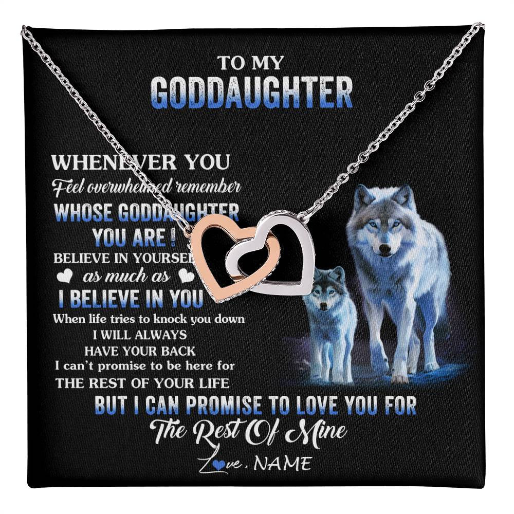 Interlocking Hearts Necklace Stainless Steel & Rose Gold Finish | 1 | Personalized To My Goddaughter Necklace From Aunt Uncle Whenever You Feel Wolf Goddaughter Birthday Gifts Jewelry Christmas Customized Gift Box Message Card | teecentury