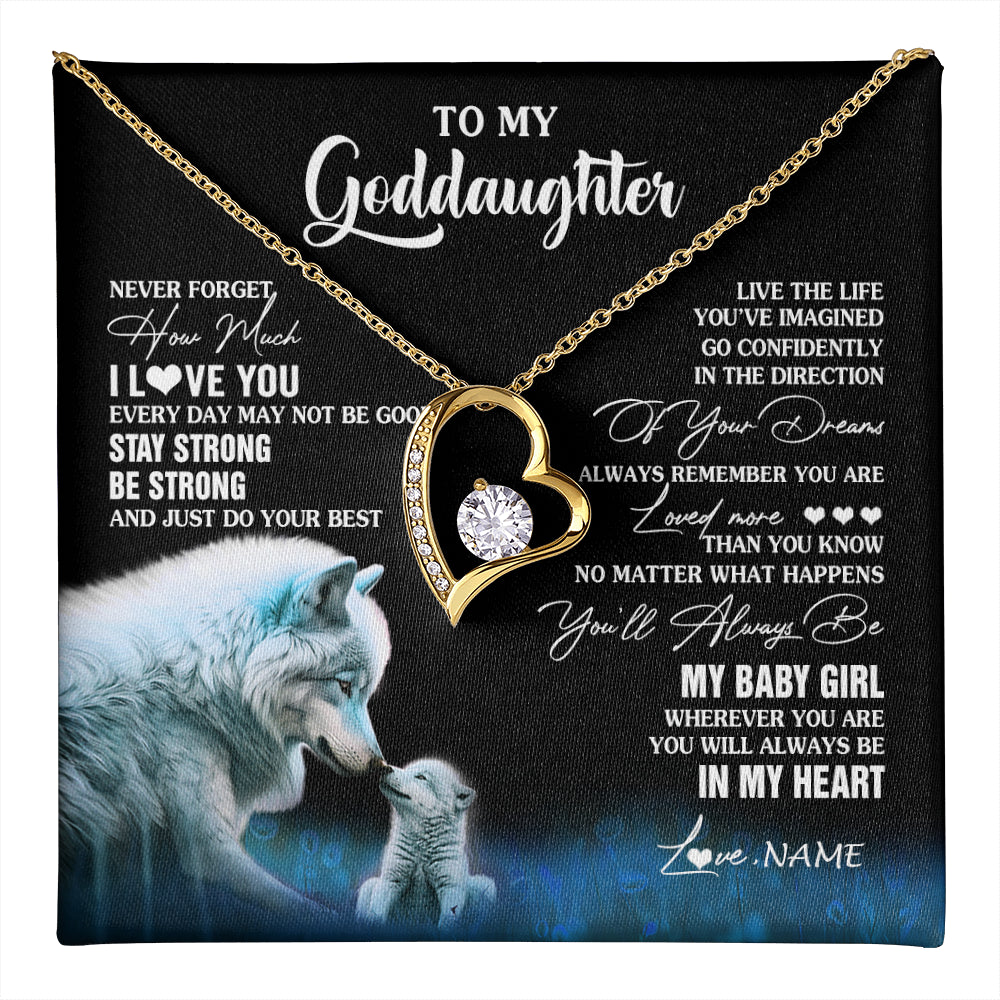 Forever Love Necklace 18K Yellow Gold Finish | 1 | Personalized To My Goddaughter Necklace From Aunt Uncle Wolf Never Forget How Much I Love You Birthday Gifts Christmas Customized Gift Box Message Card | teecentury