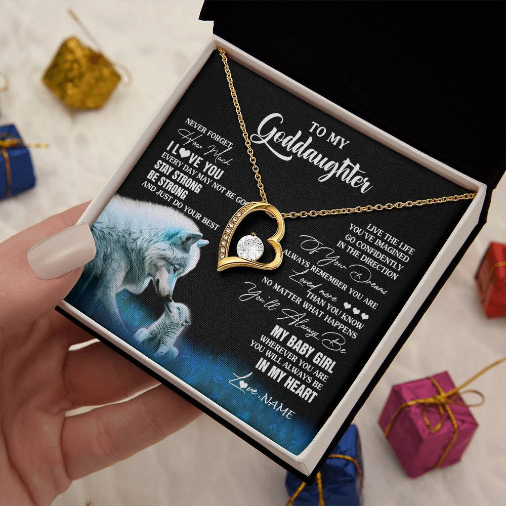 Forever Love Necklace 18K Yellow Gold Finish | 2 | Personalized To My Goddaughter Necklace From Aunt Uncle Wolf Never Forget How Much I Love You Birthday Gifts Christmas Customized Gift Box Message Card | teecentury