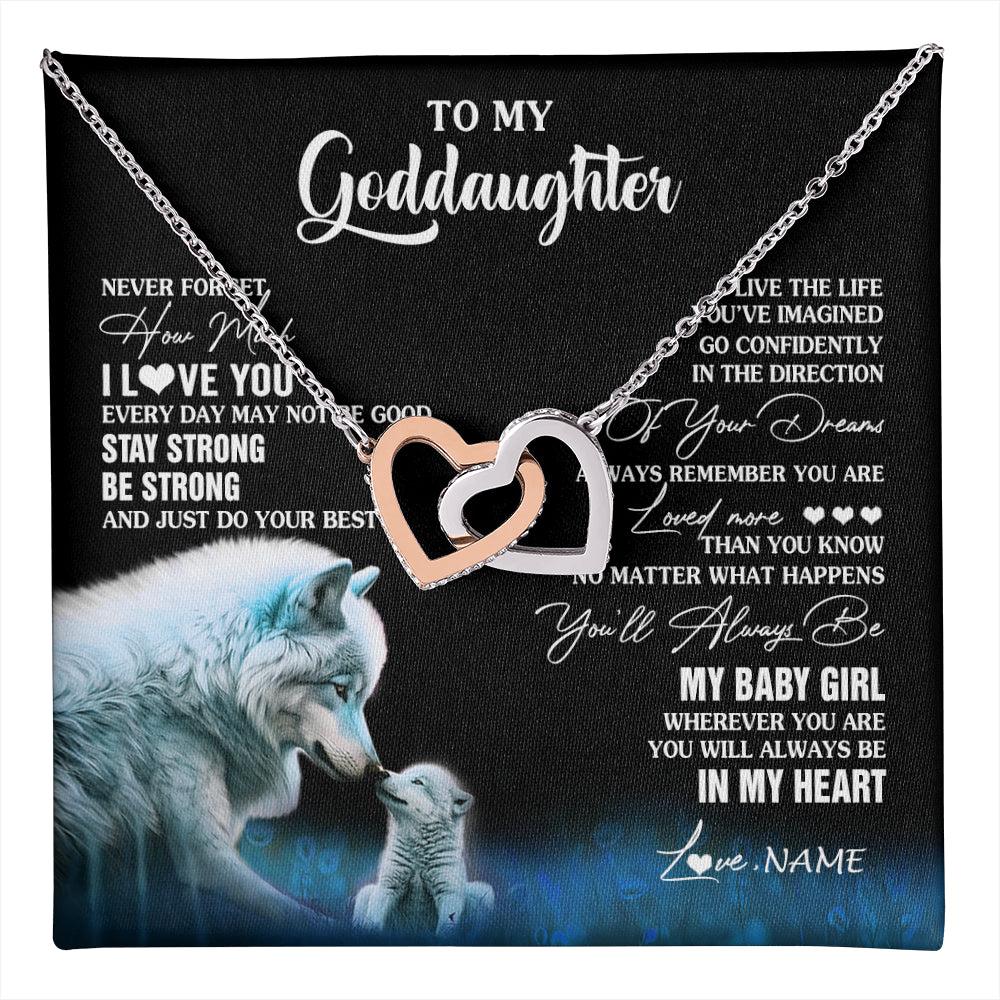 Interlocking Hearts Necklace Stainless Steel & Rose Gold Finish | 1 | Personalized To My Goddaughter Necklace From Aunt Uncle Wolf Never Forget How Much I Love You Birthday Gifts Christmas Customized Gift Box Message Card | teecentury