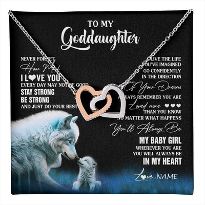 Interlocking Hearts Necklace Stainless Steel & Rose Gold Finish | 1 | Personalized To My Goddaughter Necklace From Aunt Uncle Wolf Never Forget How Much I Love You Birthday Gifts Christmas Customized Gift Box Message Card | teecentury