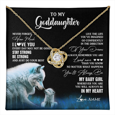 Love Knot Necklace 18K Yellow Gold Finish | 1 | Personalized To My Goddaughter Necklace From Aunt Uncle Wolf Never Forget How Much I Love You Birthday Gifts Christmas Customized Gift Box Message Card | teecentury