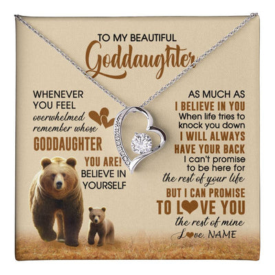 Forever Love Necklace 14K White Gold Finish | 1 | Personalized To My Goddaughter Necklace From Aunt Whenever You Feel Bear Goddaughter Birthday Gifts Gifts Graduation Christmas Customized Gift Box Message Card | teecentury