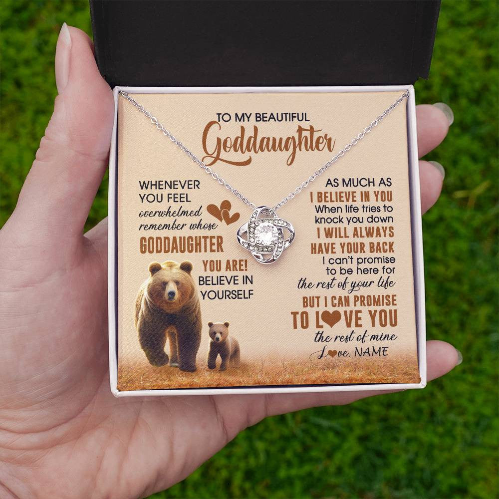 Love Knot Necklace 14K White Gold Finish | 2 | Personalized To My Goddaughter Necklace From Aunt Whenever You Feel Bear Goddaughter Birthday Gifts Gifts Graduation Christmas Customized Gift Box Message Card | teecentury