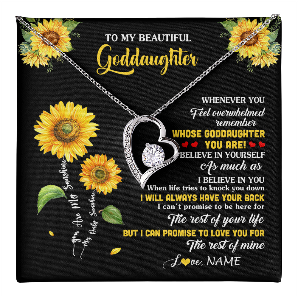 Forever Love Necklace 14K White Gold Finish | 1 | Personalized To My Goddaughter Necklace From Aunt Whenever You Feel Sunflower Goddaughter Birthday Graduation Christmas Customized Gift Box Message Card | teecentury