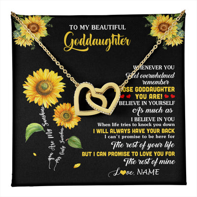 Interlocking Hearts Necklace 18K Yellow Gold Finish | 1 | Personalized To My Goddaughter Necklace From Aunt Whenever You Feel Sunflower Goddaughter Birthday Graduation Christmas Customized Gift Box Message Card | teecentury