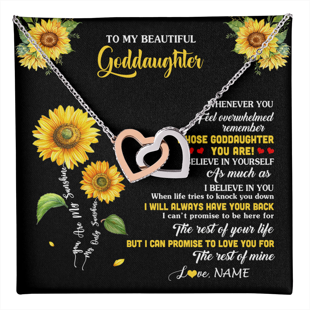 Interlocking Hearts Necklace Stainless Steel & Rose Gold Finish | 1 | Personalized To My Goddaughter Necklace From Aunt Whenever You Feel Sunflower Goddaughter Birthday Graduation Christmas Customized Gift Box Message Card | teecentury