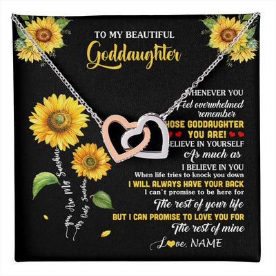 Interlocking Hearts Necklace Stainless Steel & Rose Gold Finish | 1 | Personalized To My Goddaughter Necklace From Aunt Whenever You Feel Sunflower Goddaughter Birthday Graduation Christmas Customized Gift Box Message Card | teecentury