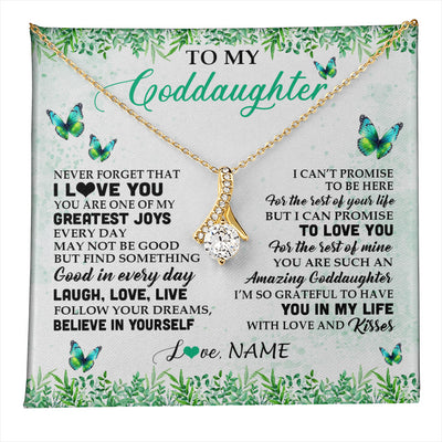 Alluring Beauty Necklace 18K Yellow Gold Finish | 1 | Personalized To My Goddaughter Necklace From Godfather Aunt Butterfly Laugh Love Live Birthday Motivational Quote Christmas Customized Gift Box Message Card | teecentury