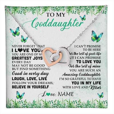 Interlocking Hearts Necklace Stainless Steel & Rose Gold Finish | 1 | Personalized To My Goddaughter Necklace From Godfather Aunt Butterfly Laugh Love Live Birthday Motivational Quote Christmas Customized Gift Box Message Card | teecentury