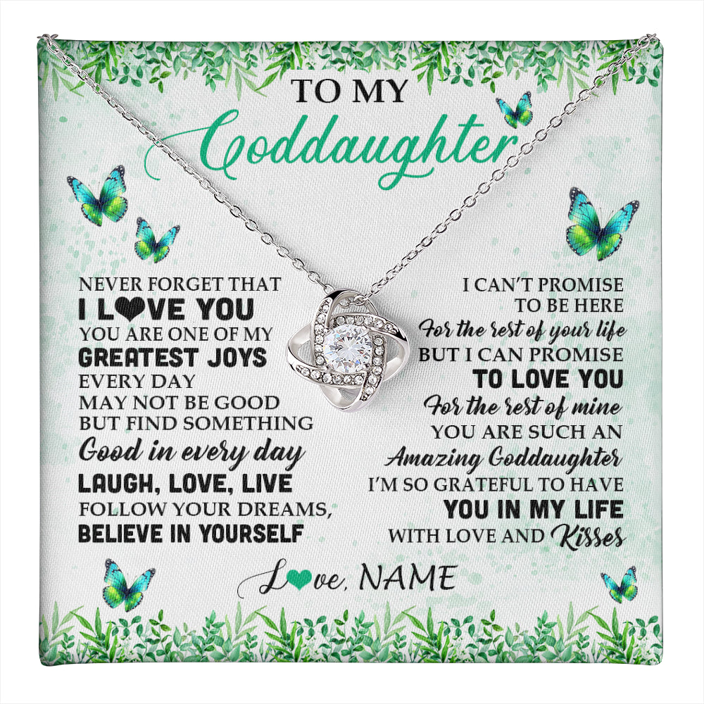Love Knot Necklace 14K White Gold Finish | 1 | Personalized To My Goddaughter Necklace From Godfather Aunt Butterfly Laugh Love Live Birthday Motivational Quote Christmas Customized Gift Box Message Card | teecentury
