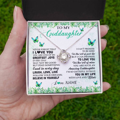 Love Knot Necklace 14K White Gold Finish | 2 | Personalized To My Goddaughter Necklace From Godfather Aunt Butterfly Laugh Love Live Birthday Motivational Quote Christmas Customized Gift Box Message Card | teecentury