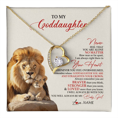 Forever Love Necklace 18K Yellow Gold Finish | 1 | Personalized To My Goddaughter Necklace From Godfather Aunt Never Feel You Are Alone Lion Goddaughter Birthday Graduation Christmas Customized Message Card | teecentury