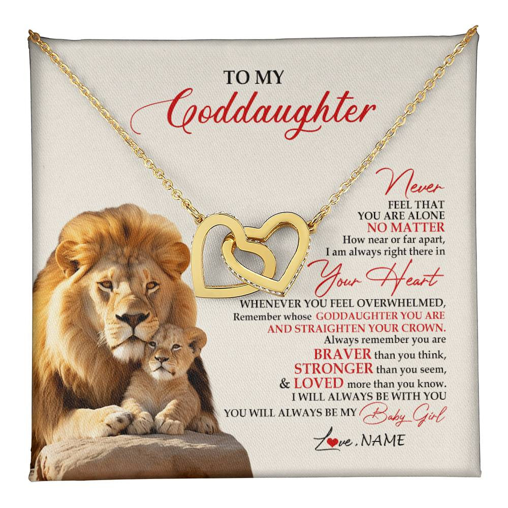 Interlocking Hearts Necklace 18K Yellow Gold Finish | 1 | Personalized To My Goddaughter Necklace From Godfather Aunt Never Feel You Are Alone Lion Goddaughter Birthday Graduation Christmas Customized Message Card | teecentury