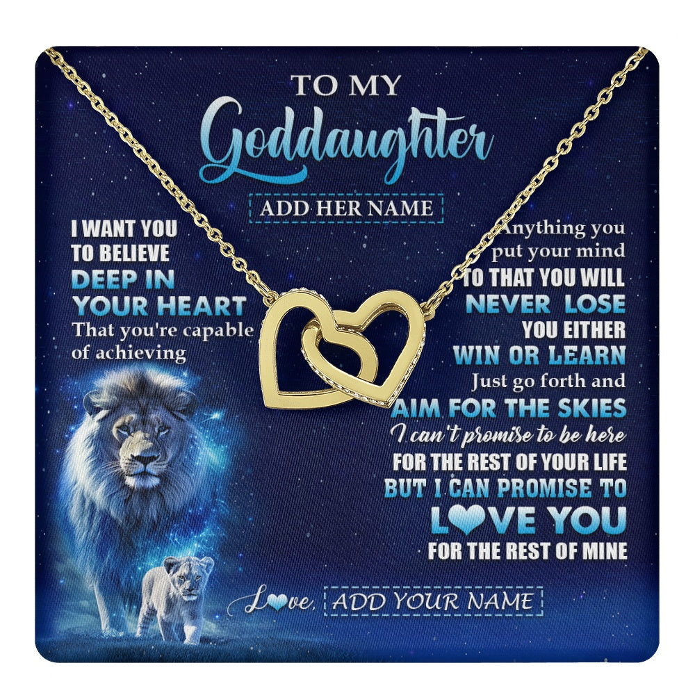 Interlocking Hearts Necklace 18K Yellow Gold Finish | 1 | Personalized To My Goddaughter Necklace From Godfather Believe Your Heart Goddaughter Gift Birthday Graduation Christmas Customized Gift Box Message Card | teecentury.myshopify