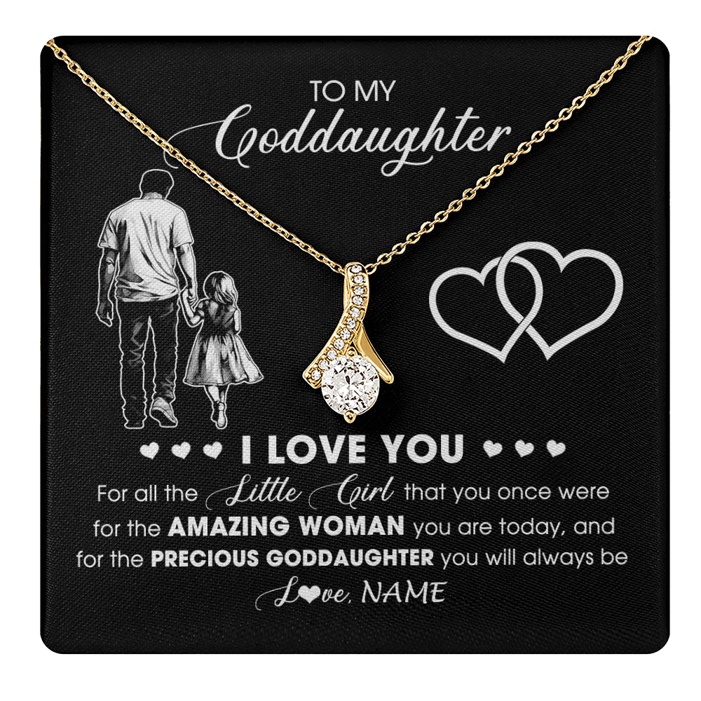 Alluring Beauty Necklace 18K Yellow Gold Finish | 1 | Personalized To My Goddaughter Necklace From Godfather I Love You Little Girl Goddaughter Birthday Christmas Jewelry Customized Gift Box Message Card | teecentury
