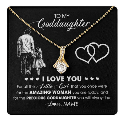 Alluring Beauty Necklace 18K Yellow Gold Finish | 1 | Personalized To My Goddaughter Necklace From Godfather I Love You Little Girl Goddaughter Birthday Christmas Jewelry Customized Gift Box Message Card | teecentury