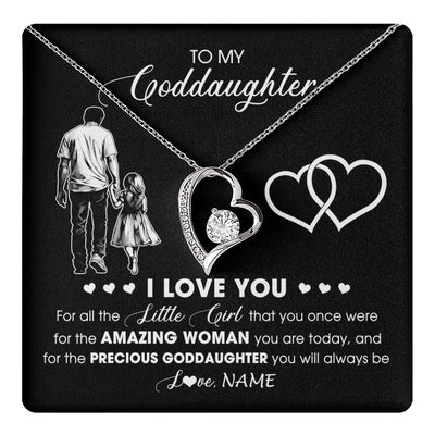 Forever Love Necklace 14K White Gold Finish | 1 | Personalized To My Goddaughter Necklace From Godfather I Love You Little Girl Goddaughter Birthday Christmas Jewelry Customized Gift Box Message Card | teecentury