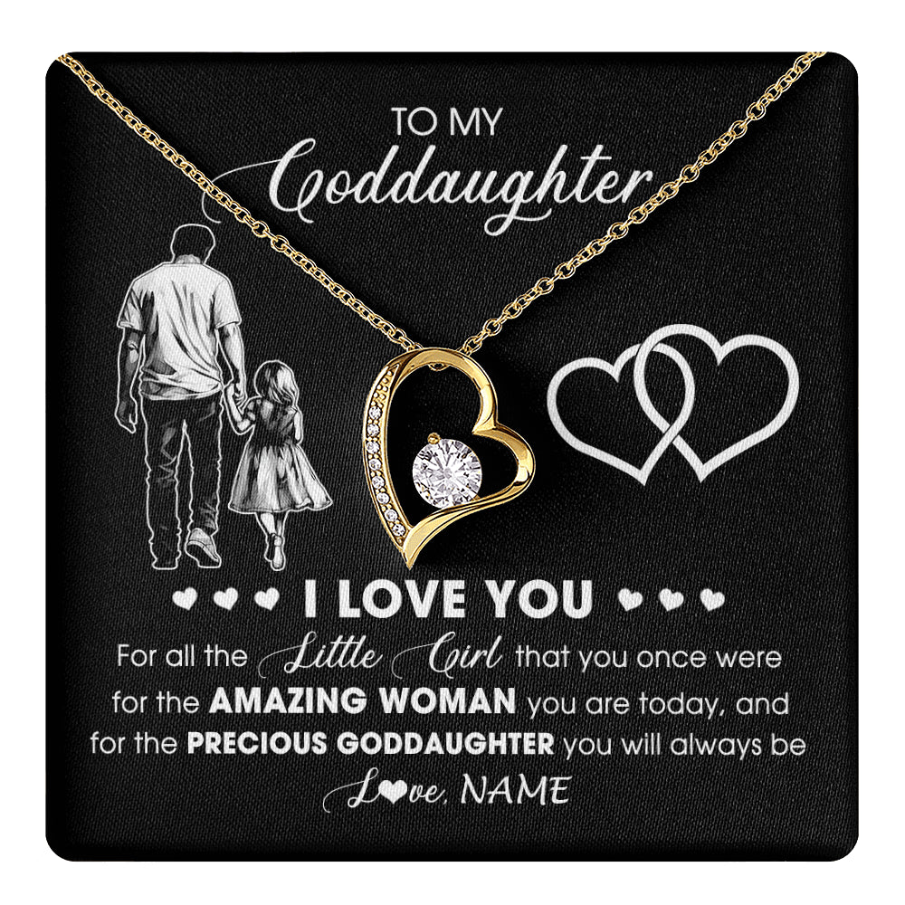 Forever Love Necklace 18K Yellow Gold Finish | 1 | Personalized To My Goddaughter Necklace From Godfather I Love You Little Girl Goddaughter Birthday Christmas Jewelry Customized Gift Box Message Card | teecentury