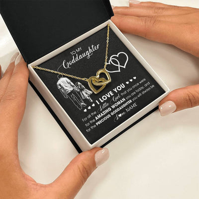 Interlocking Hearts Necklace 18K Yellow Gold Finish | 2 | Personalized To My Goddaughter Necklace From Godfather I Love You Little Girl Goddaughter Birthday Christmas Jewelry Customized Gift Box Message Card | teecentury
