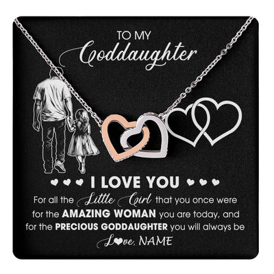 Interlocking Hearts Necklace Stainless Steel & Rose Gold Finish | 1 | Personalized To My Goddaughter Necklace From Godfather I Love You Little Girl Goddaughter Birthday Christmas Jewelry Customized Gift Box Message Card | teecentury