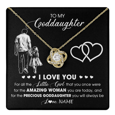 Love Knot Necklace 18K Yellow Gold Finish | 1 | Personalized To My Goddaughter Necklace From Godfather I Love You Little Girl Goddaughter Birthday Christmas Jewelry Customized Gift Box Message Card | teecentury