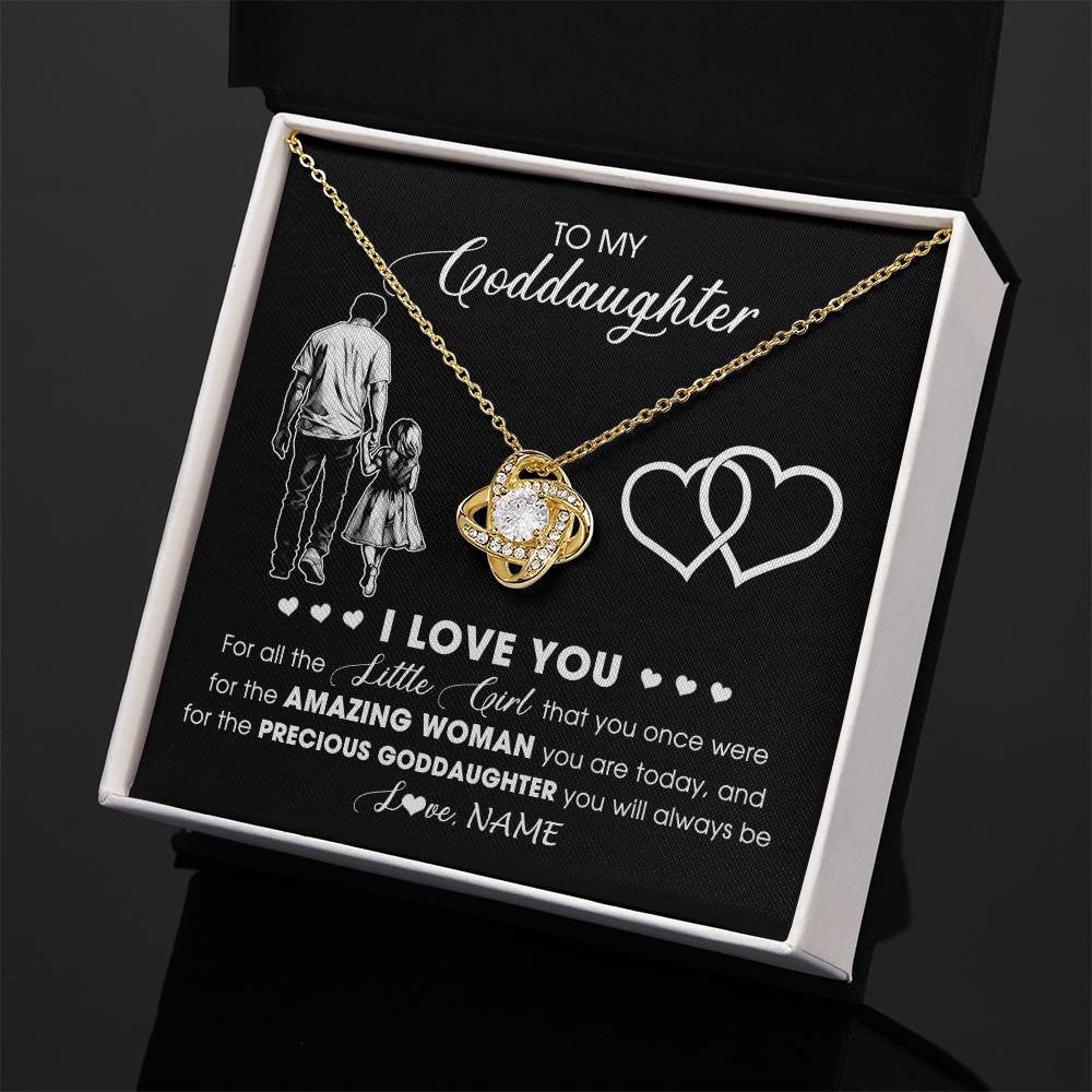 Love Knot Necklace 18K Yellow Gold Finish | 2 | Personalized To My Goddaughter Necklace From Godfather I Love You Little Girl Goddaughter Birthday Christmas Jewelry Customized Gift Box Message Card | teecentury