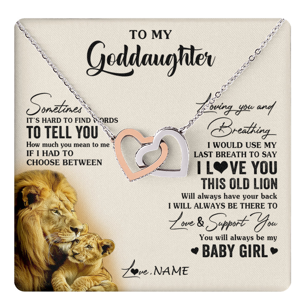Interlocking Hearts Necklace Stainless Steel & Rose Gold Finish | 1 | Personalized To My Goddaughter Necklace From Godfather I Love You This Old Lion Goddaughter Birthday Christmas Jewelry Customized Gift Box Message Card | teecentury