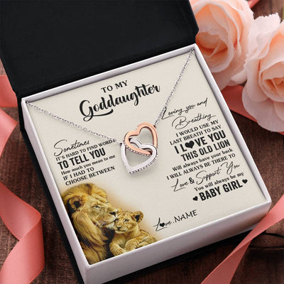 Interlocking Hearts Necklace Stainless Steel & Rose Gold Finish | 2 | Personalized To My Goddaughter Necklace From Godfather I Love You This Old Lion Goddaughter Birthday Christmas Jewelry Customized Gift Box Message Card | teecentury