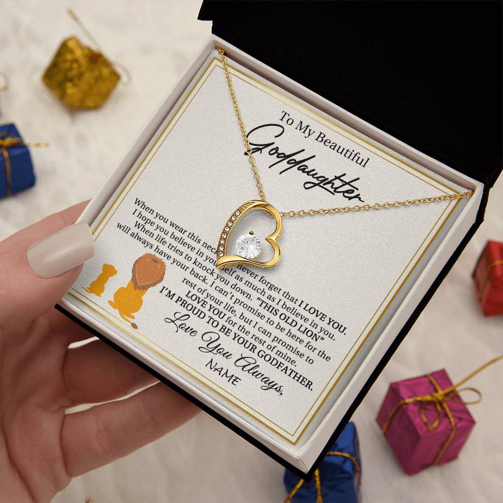 Forever Love Necklace 18K Yellow Gold Finish | 2 | Personalized To My Goddaughter Necklace From Godfather I'M Proud To Be Your Godfather Lion Goddaughter Birthday Christmas Customized Gift Box Message Card | teecentury