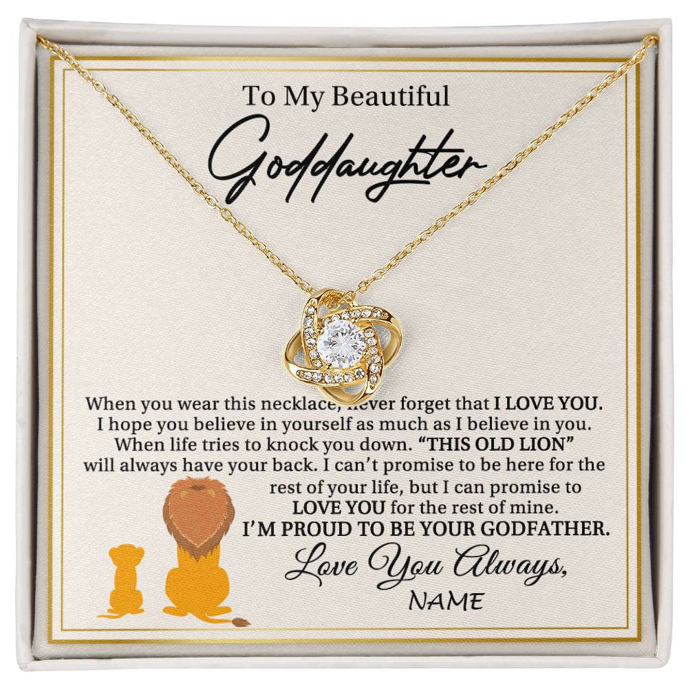Love Knot Necklace 18K Yellow Gold Finish | 1 | Personalized To My Goddaughter Necklace From Godfather I'M Proud To Be Your Godfather Lion Goddaughter Birthday Christmas Customized Gift Box Message Card | teecentury
