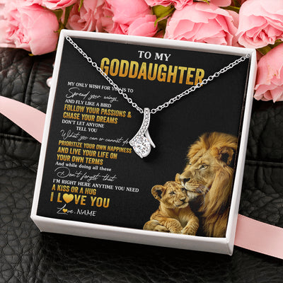 Alluring Beauty Necklace 14K White Gold Finish | 2 | Personalized To My Goddaughter Necklace From Godfather Lion My Only Wish For You Goddaughter Birthday Graduation Christmas Customized Gift Box Message Card | teecentury
