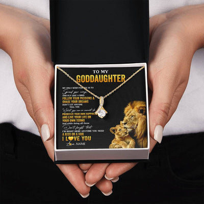 Alluring Beauty Necklace 18K Yellow Gold Finish | 2 | Personalized To My Goddaughter Necklace From Godfather Lion My Only Wish For You Goddaughter Birthday Graduation Christmas Customized Gift Box Message Card | teecentury