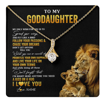 Alluring Beauty Necklace 18K Yellow Gold Finish | 1 | Personalized To My Goddaughter Necklace From Godfather Lion My Only Wish For You Goddaughter Birthday Graduation Christmas Customized Gift Box Message Card | teecentury