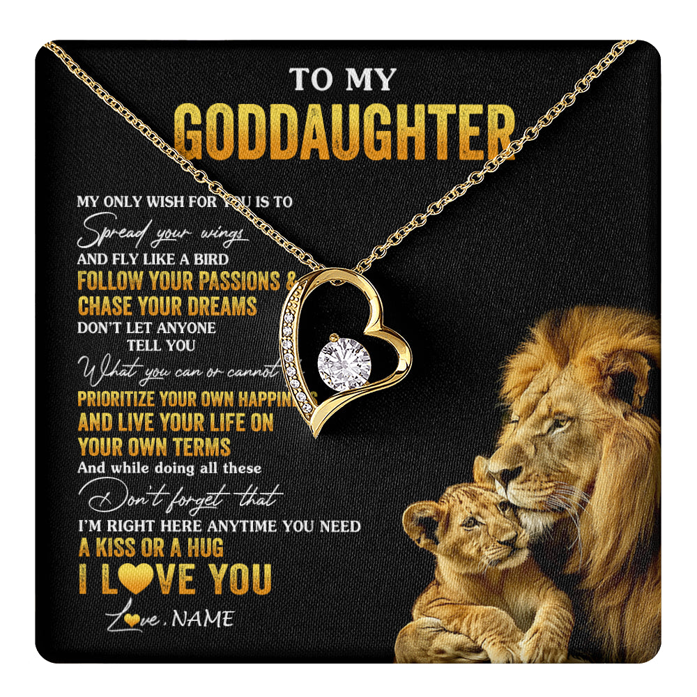 Forever Love Necklace 18K Yellow Gold Finish | 1 | Personalized To My Goddaughter Necklace From Godfather Lion My Only Wish For You Goddaughter Birthday Graduation Christmas Customized Gift Box Message Card | teecentury