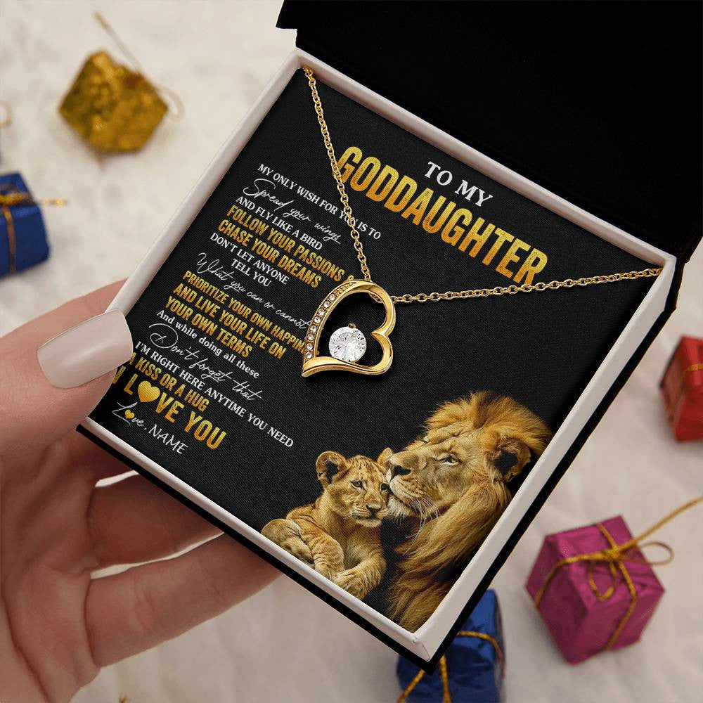Forever Love Necklace 18K Yellow Gold Finish | 2 | Personalized To My Goddaughter Necklace From Godfather Lion My Only Wish For You Goddaughter Birthday Graduation Christmas Customized Gift Box Message Card | teecentury