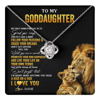 Love Knot Necklace 14K White Gold Finish | 1 | Personalized To My Goddaughter Necklace From Godfather Lion My Only Wish For You Goddaughter Birthday Graduation Christmas Customized Gift Box Message Card | teecentury