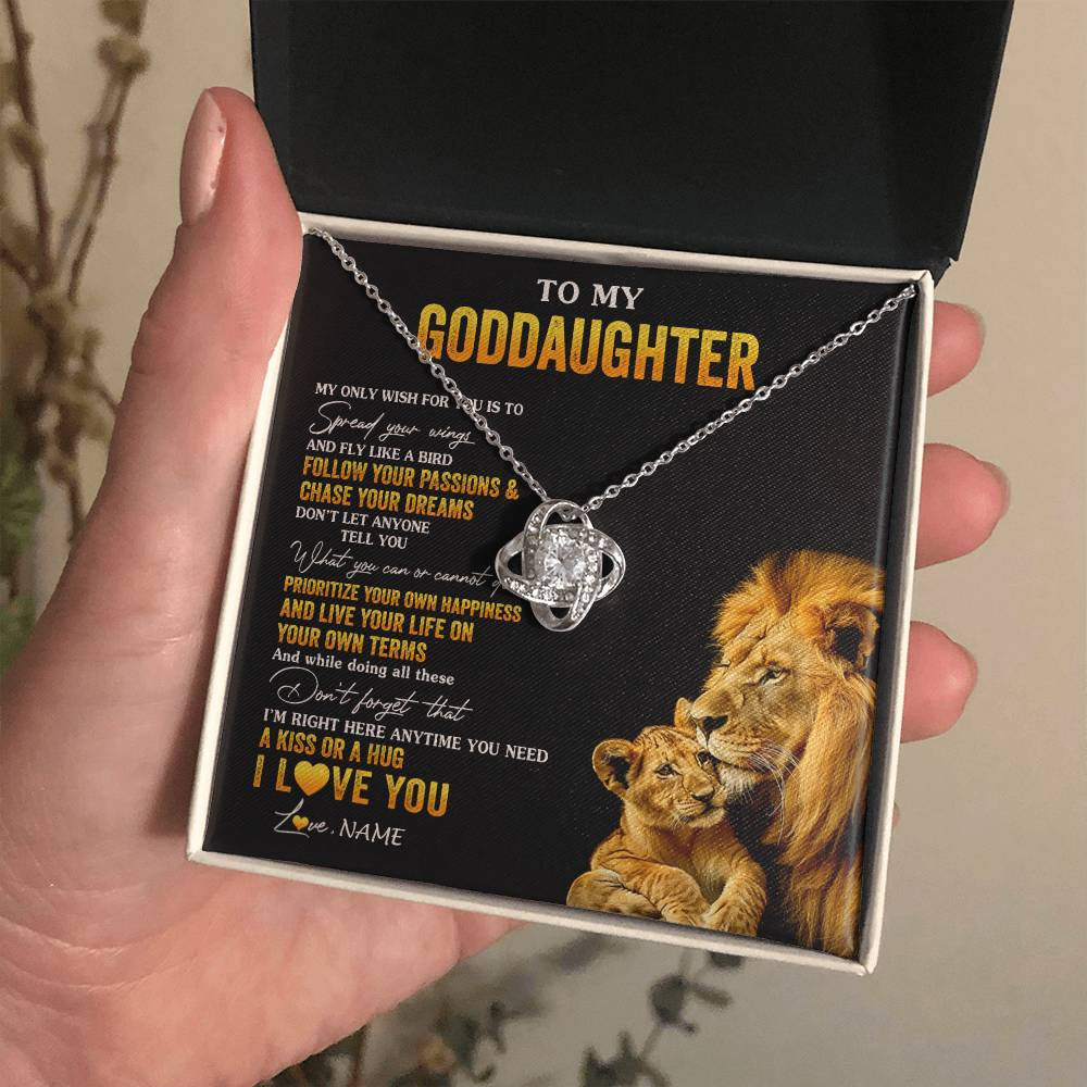 Love Knot Necklace 14K White Gold Finish | 2 | Personalized To My Goddaughter Necklace From Godfather Lion My Only Wish For You Goddaughter Birthday Graduation Christmas Customized Gift Box Message Card | teecentury