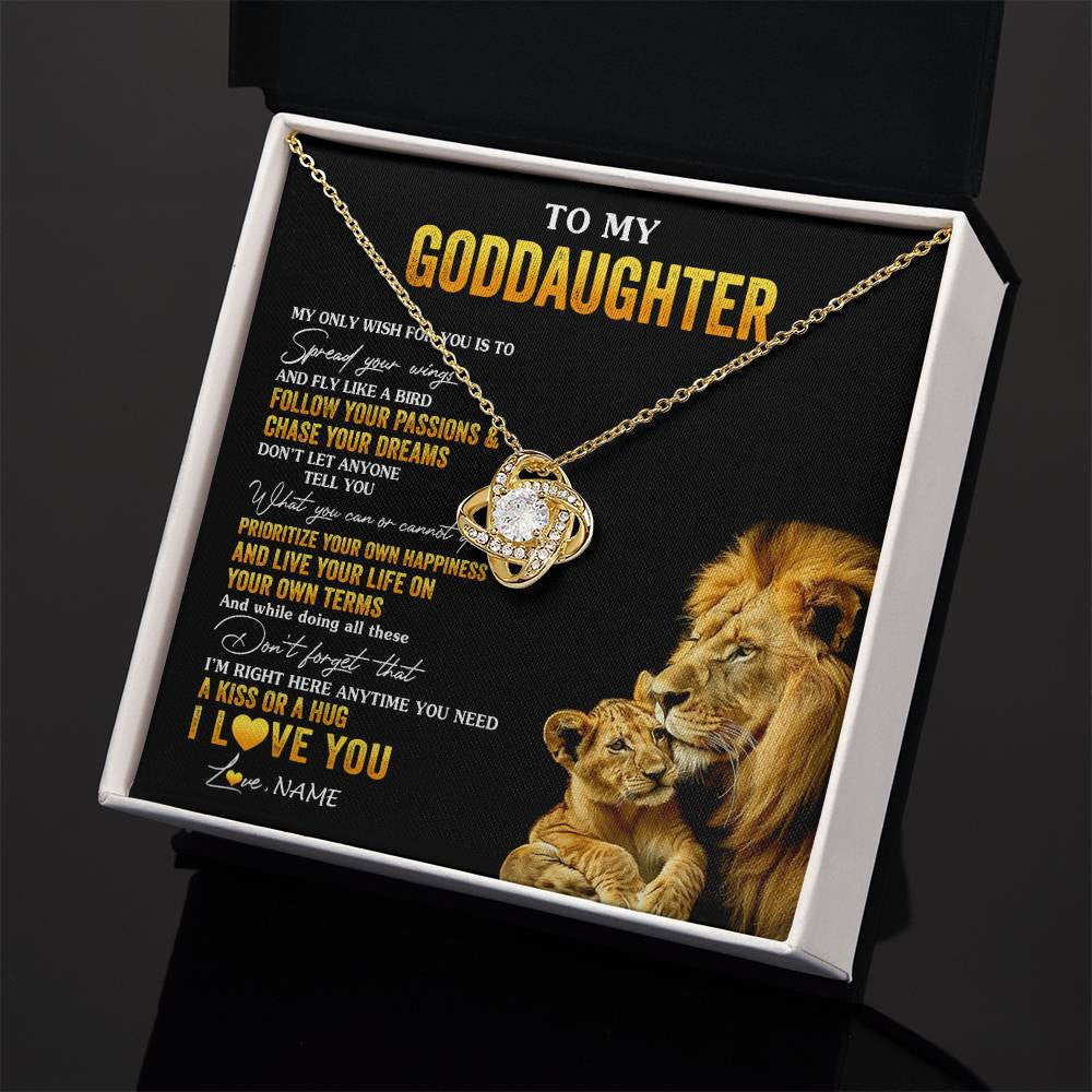 Love Knot Necklace 18K Yellow Gold Finish | 2 | Personalized To My Goddaughter Necklace From Godfather Lion My Only Wish For You Goddaughter Birthday Graduation Christmas Customized Gift Box Message Card | teecentury