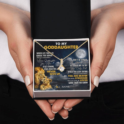 Alluring Beauty Necklace 18K Yellow Gold Finish | 2 | Personalized To My Goddaughter Necklace From Godfather Lion Never Give Up Goddaughter Birthday Graduation Christmas Jewelry Customized Gift Box Message Card | teecentury