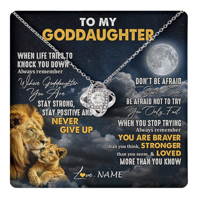 Love Knot Necklace 14K White Gold Finish | 1 | Personalized To My Goddaughter Necklace From Godfather Lion Never Give Up Goddaughter Birthday Graduation Christmas Jewelry Customized Gift Box Message Card | teecentury