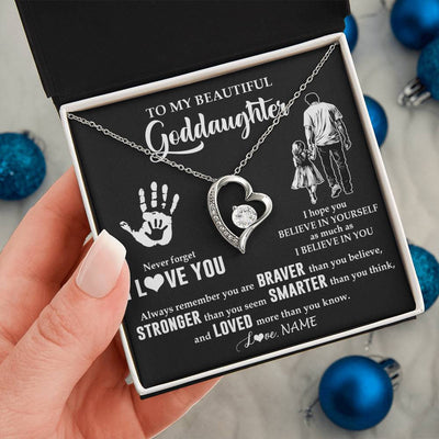 Forever Love Necklace 14K White Gold Finish | 2 | Personalized To My Goddaughter Necklace From Godfather Never Forget I Love You Goddaughter Birthday Christmas Graduation Customized Gift Box Message Card | teecentury